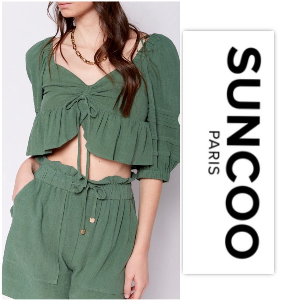 Suncoo Lover Green Crop Top Shorts Set